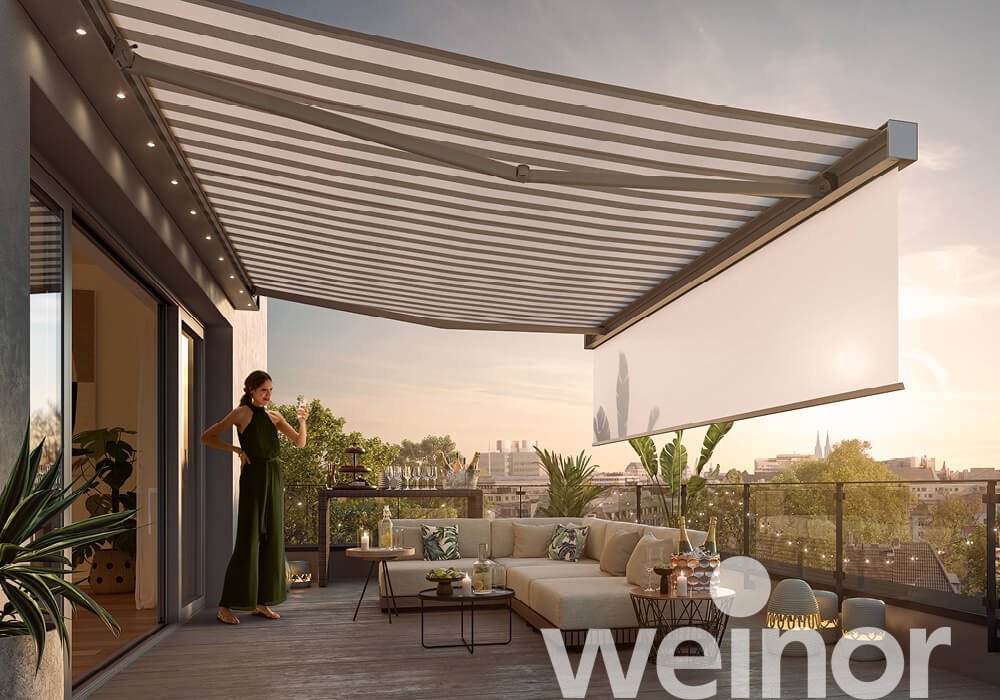 Kassetten-Markise weinor Smaila mit VarioShade Volant, mit LED-Spots