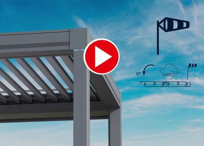 Video zur Windbelastbarkeit des Lamellendachs Artares