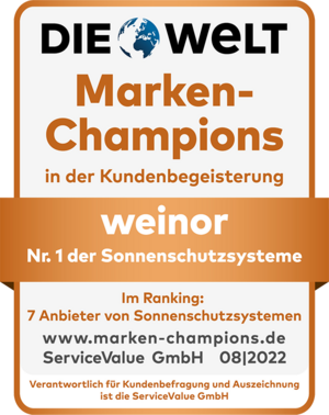 Siegel Marken-Champion 2022/2023 der Tageszeitung DIE WELT 